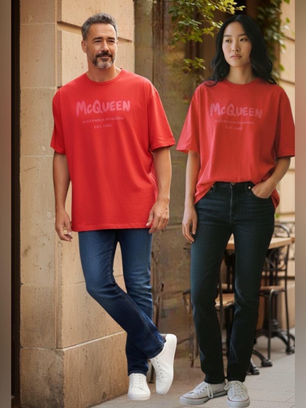 Alexander McQueen Unisex Bright Red Graffiti Logo Tee shirt SZ 46EU/10US/L NWOT